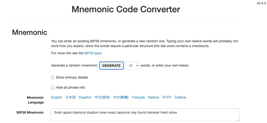 Generate Random Mnemonic